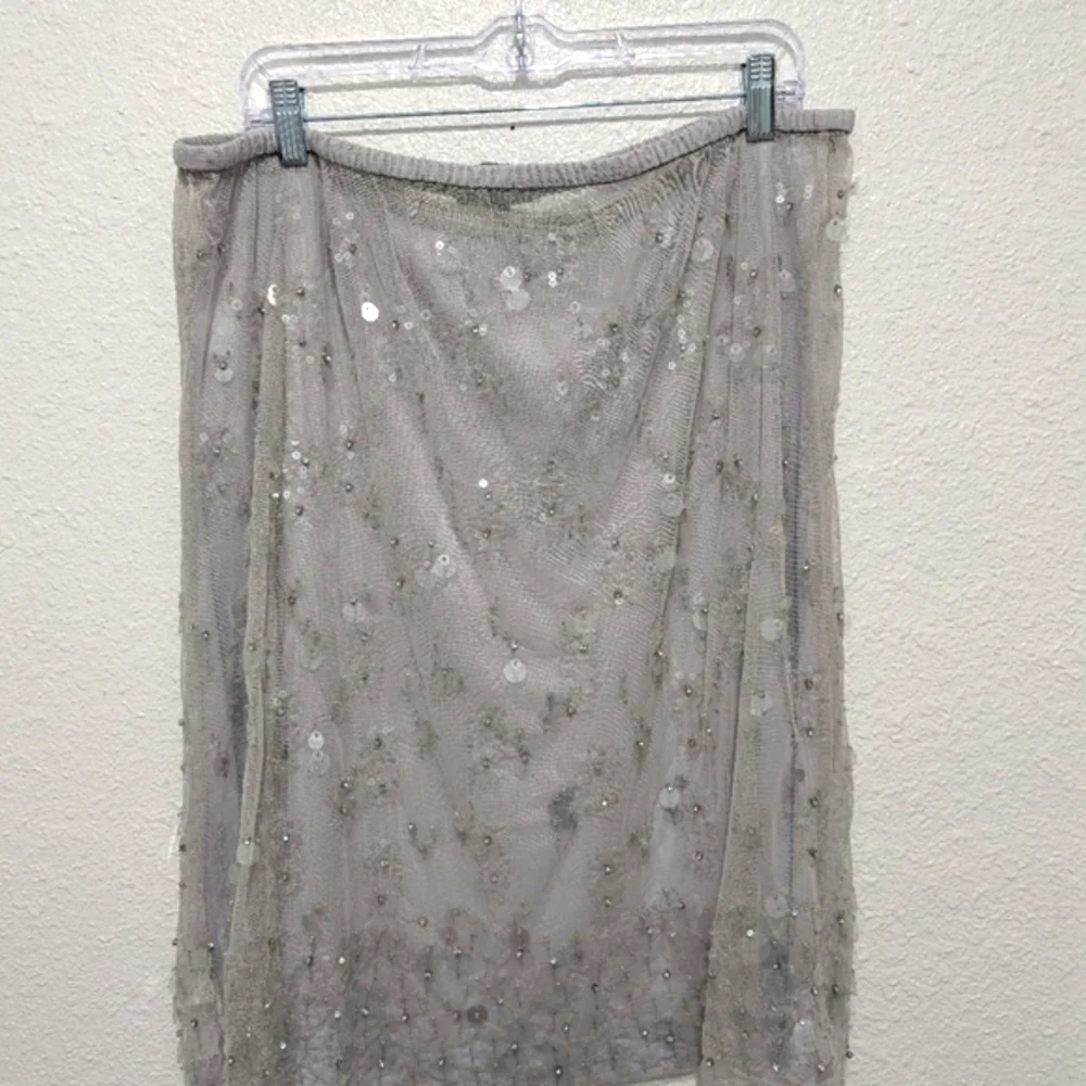 J Crew Collection Flower Sequin Midi Skirt Silver Gray CD483 SZ XL NWT